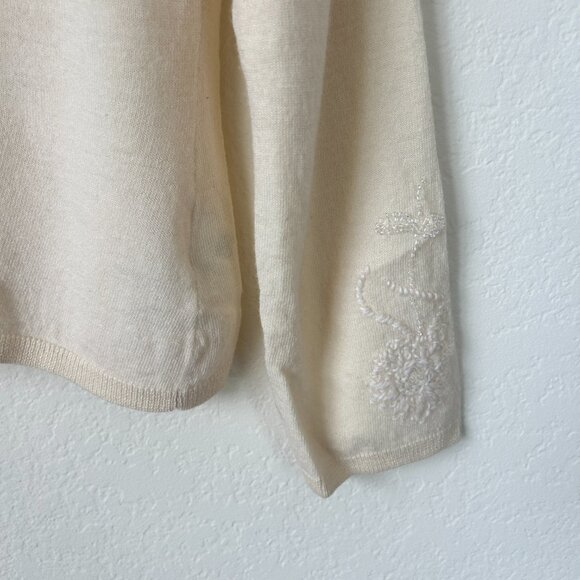 Classiques Entier Sweater Womens Medium Ivory White Wool Embroidered Beaded M - Picture 6 of 8